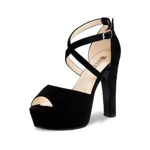 IDIFU Women's Platform Chunky High Heels Dress Sandals Peep Toe Ankle Strap 5.5